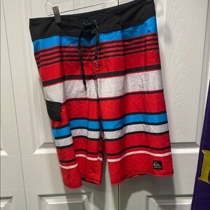 Quiksilver Red and Blue Striped Board Shorts